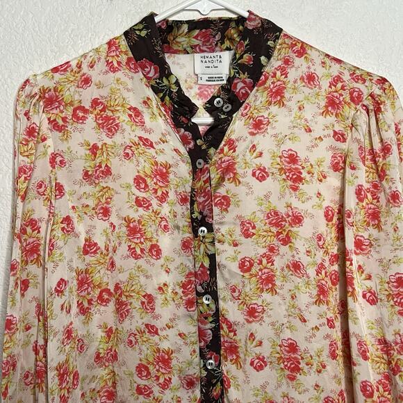 Anthropologie Hemant & Nandita Fatima Mixed Floral Button Up Blouse Small Ae14 - Picture 7 of 12